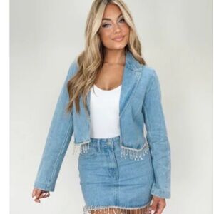 Blue Denim Jacket with Diamond Fringe